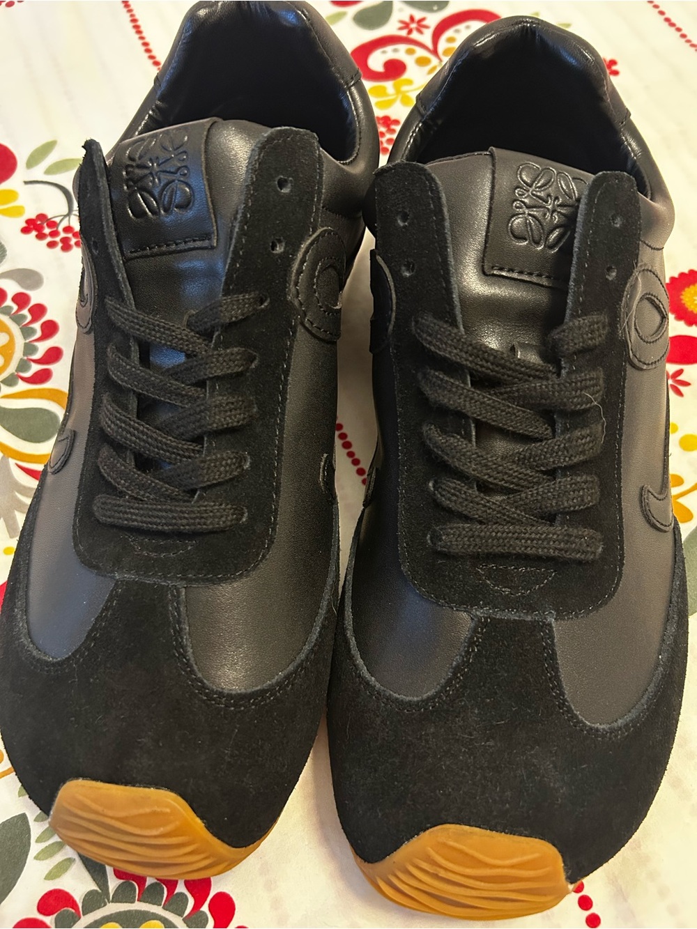 Loewe Black Leather & Suede Sneakers with Gum Sole